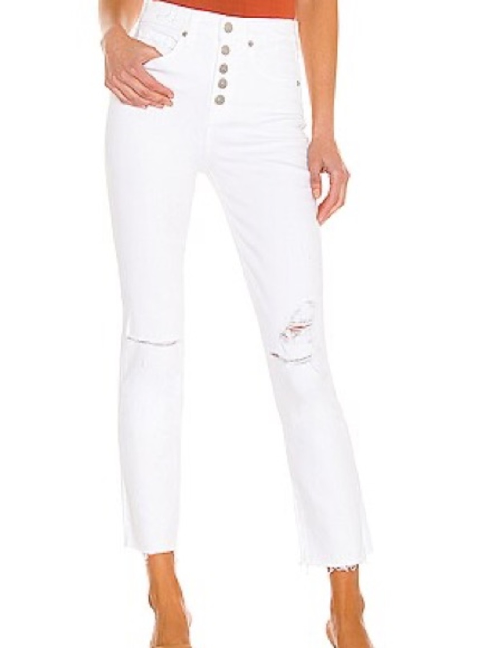 Veronica Beard White High-Rise Cropped Button-Fly Jeans